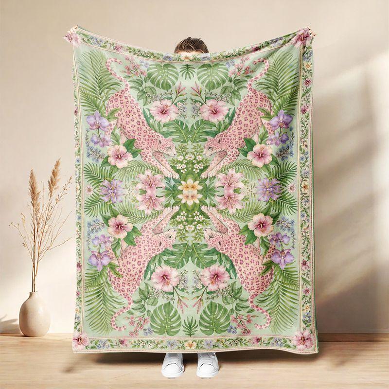 Medieval Wild Animal Flannel Throw Blanket Lion Tiger Leopard Floral Art Print Soft Warm Vintage Sofa Bedroom Home Decor