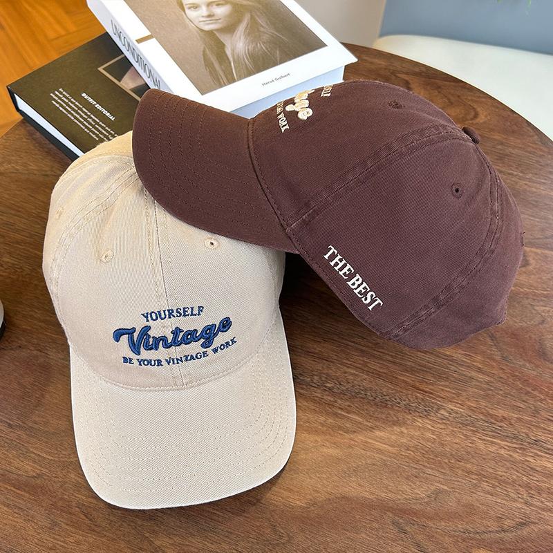 Letter Embroidery Baseball Hat for Men Women Cotton Solid Color Sunshade Duck Tongue Cap Unisex Retro Outdoor Peaked Hat