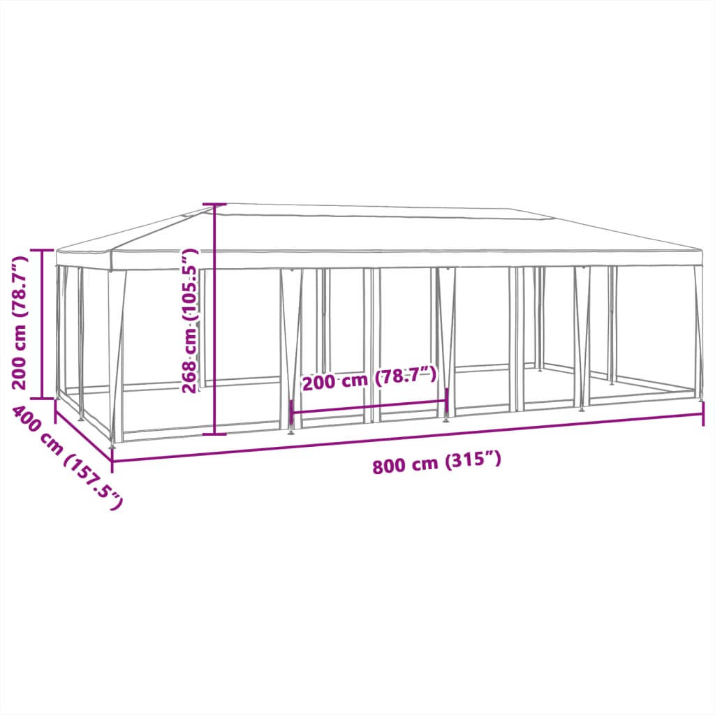 Vidaxl Party Tent With 12 Mesh Walls, White, 8X4 M, Hdpe