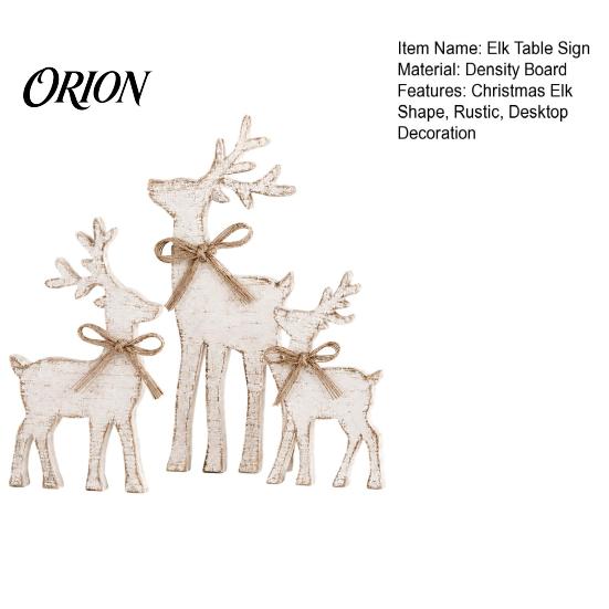 Christmas Elk Tabletop Decor 3Pcs/Set Wooden Table Sign, Rustic Reindeer Family Decoration, Decorative Sign Jute Rope Bow Centerpiece for Xmas Holiday
