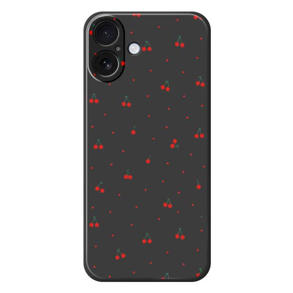 For iPhone 17 Case Red Cherry Pattern Printing Straight Edge TPU Phone Back Cover