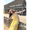 Kumikumi Holiday Style Yellow Design Sense Pleat Hanging Neck Sling Dress Women Summer French style Slim fit Long dress