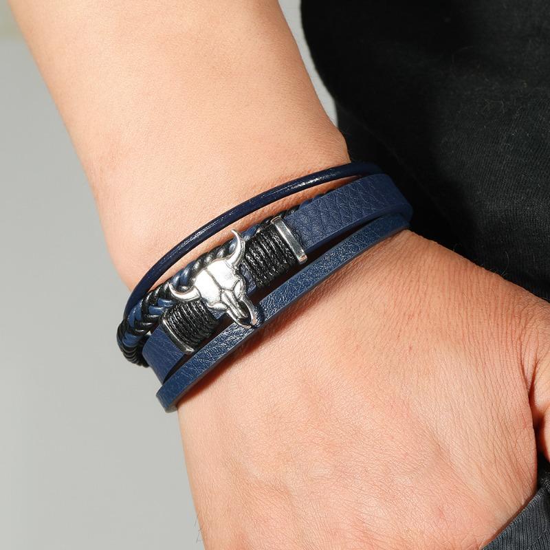 EMU new product personalized fashion hand-woven leather bull skull magnetic bracelet bracelet bracelet