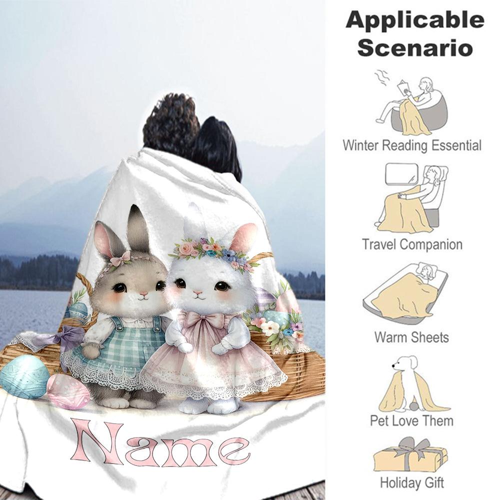 Beautiful White Rabbit Personalized Text Blanket Lightweight Personalized Blanket Ultra-Soft Great for Chair Bedding Home Decor Nap All-Season Use