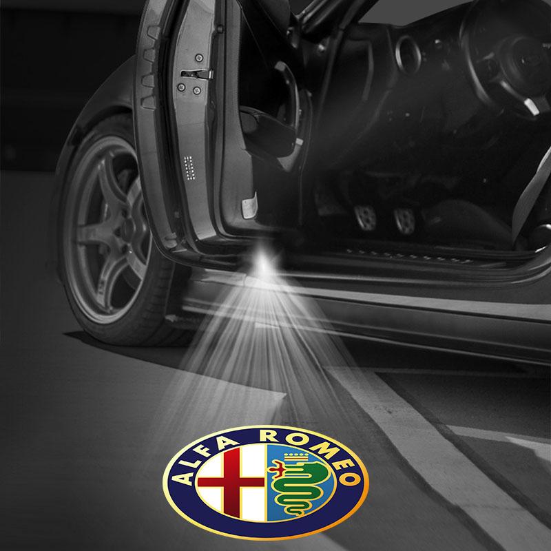 2 Stück Auto Tür Willkommensleuchten LED Projektorlampe Auto Zubehör für Alfa Romeo 159 147 156 166 Giulietta Giulia Mito Stelvio Brera Spider