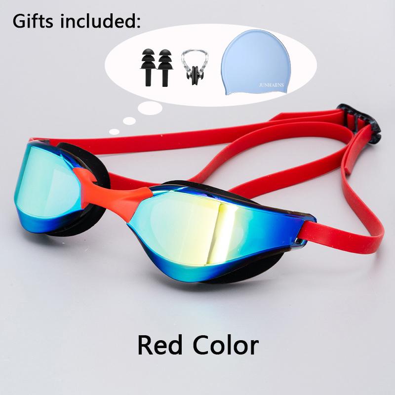 Meslek Yarış Yüzme Gözlüğü Kaplama Su Geçirmez UV Koruması Yarışma Buğu Önleyici Gözlükler Açık Hava Maç Gözlükleri