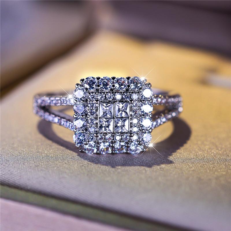 Luxury Female White Zircon Stone Engagement Ring Vintage Silver Color Wedding  For Women