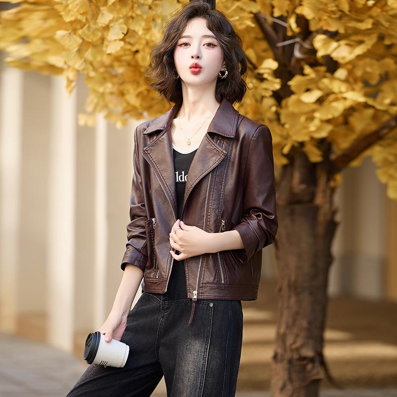 

Дизайнерская текстурированная кожаная куртка женская куртка весна и осень новая однобортная с лацканами топ куртка-локомотив короткая кожаная куртка XL