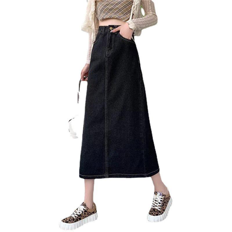 Autumn 2024 Women's High Waist A-Line Denim Midi Skirt
