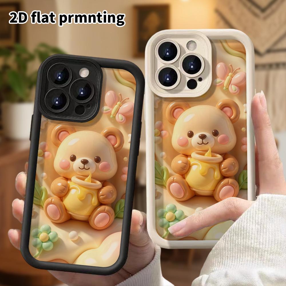 Phone case: 2D flat design, suitable for iPhone 18 17 16 15 14 13 Pro protective case, honey little bear, perfect Christmas and Halloween holiday gift