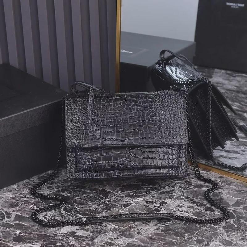 Yangshulin 2024 Sunset Crocodile Pattern Leather Shoulder Bag for Women