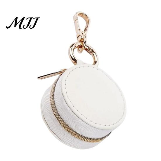 Zippered Jewelry Storage Bag Portable Box Keychain, PU Leather Travel Organizer Case, Soft Compact Accessory Velvet Lining Secure Zipper Closure