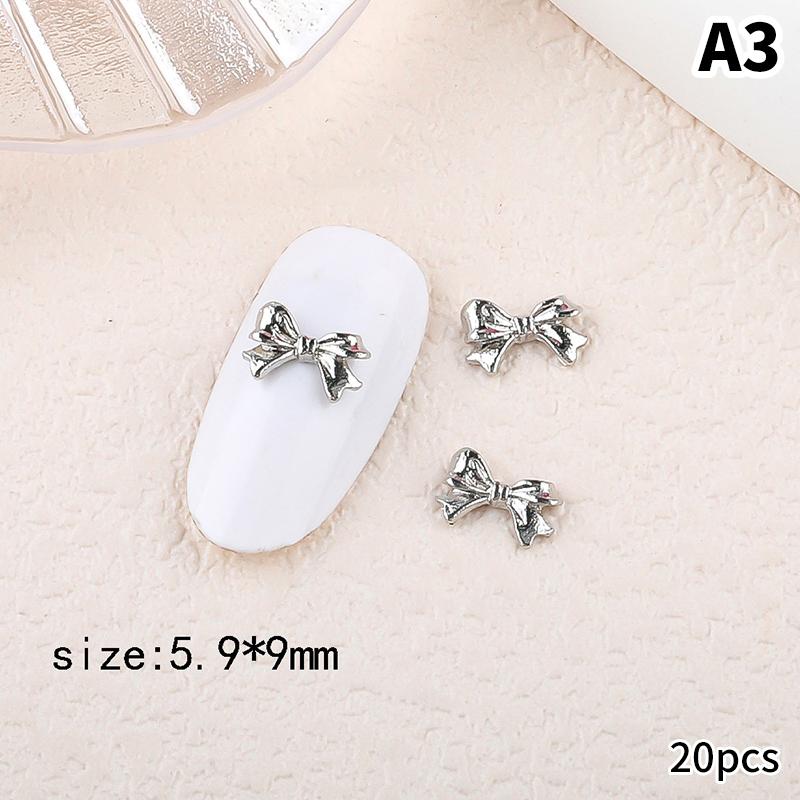 20Pcs Silver Alloy Butterfly Nail Art Bow Charms Accessories Parts For Manicure Doecr Retro Nails Decoration Design Supplies