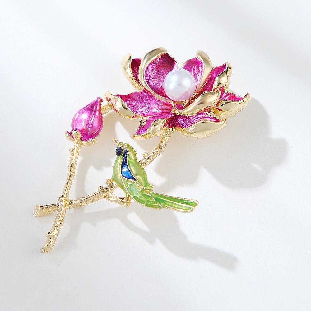 Chinese Magpie Lotus Brooch Women's High-end Retro Delicate Cheongsam Hanfu Brooch Jacket Pin Accessories
