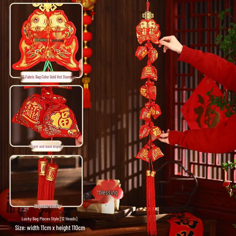 2026 Spring Festival Hanging Decorations: New Year Firecrackers, Lucky Bag, Chili, and Lantern Ornaments for Your Living Room