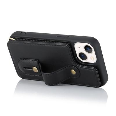 Card Holder Shell for iPhone 15,Kickstand Case PU Leather Coated TPU Phone Cover with Shoulder Strap