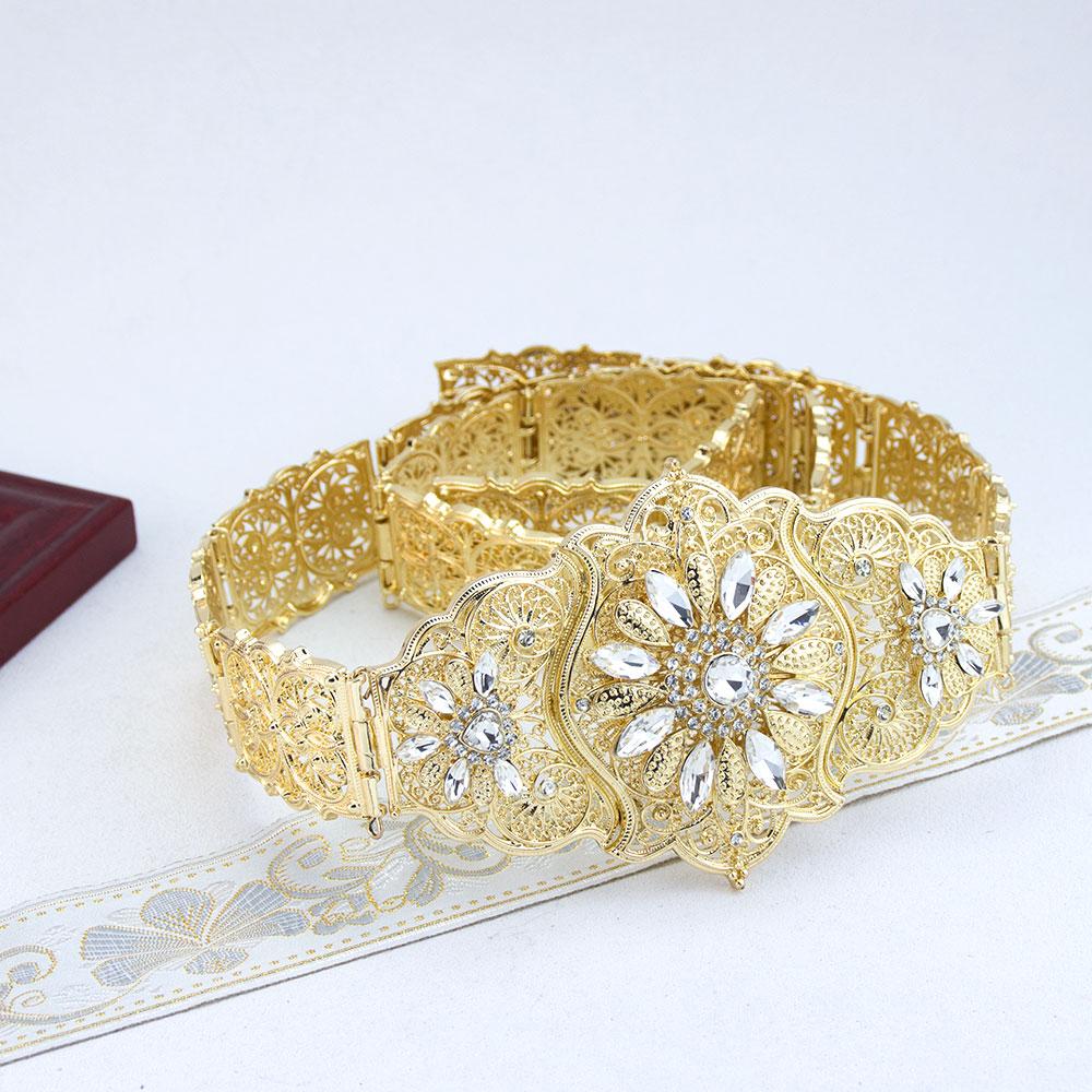 Vintage Turkish Caucasus Women Belt Gold Color Crystal Slavic Bridal Jewelry Adjustable Length