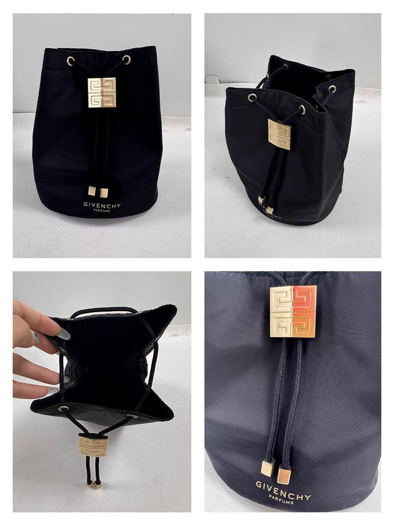 Givenchy Black Drawstring Cosmetic Bag, Portable Bucket‑Shaped Makeup Pouch, Travel Storage Toiletry Bag for Women Daily Use