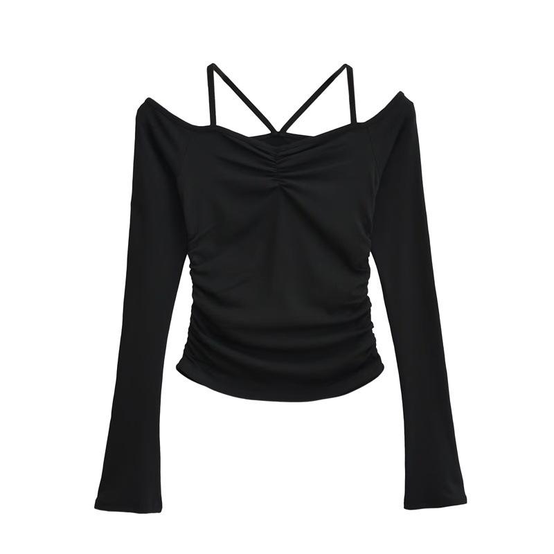 

Sleek One-Shoulder Long-Sleeve Top – Women s Chic Spring Base Layer Small чёрный