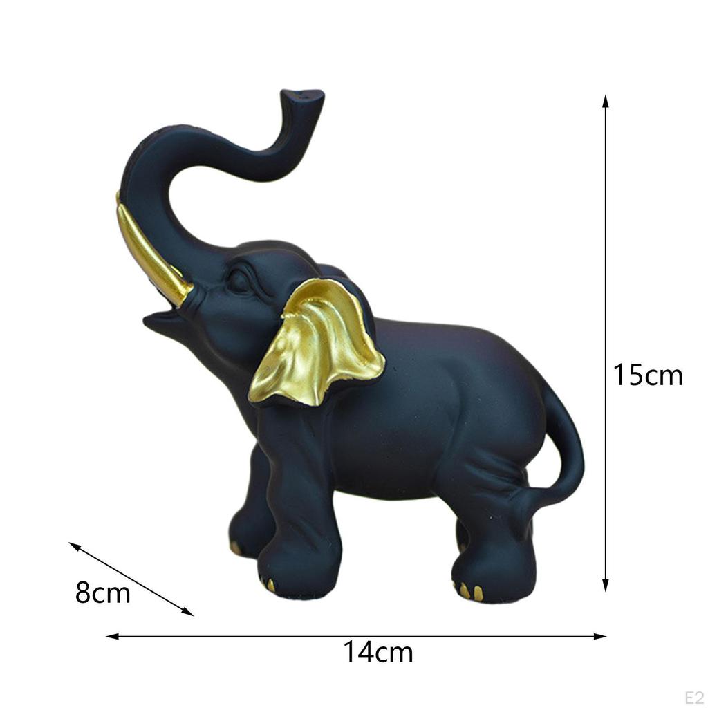 Resin Elephant Figurine Sculpture Fengshui Ornament 5.5x3.1x5.9inch Shelf Decoration for Office