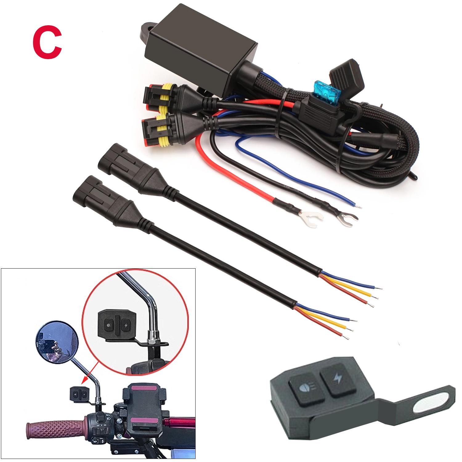

1 комплект мотоциклетных светодиодных противотуманных фар, жгут проводов, реле, провод для мотоциклетных противотуманных светодиодных фар с контроллером вспышки