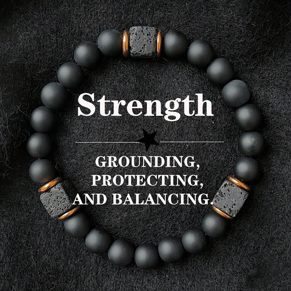Men's Volcanic Stone Bracelet Square Black Agate Fashion Bracelet Beads