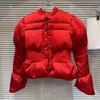 Winter Fashion Women's Thread Waist Design Warm Jacket Casual Solid Color Zipper Padded Coat