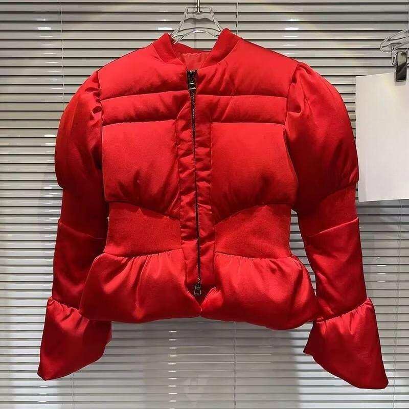 Winter Fashion Women's Thread Waist Design Warm Jacket Casual Solid Color Zipper Padded Coat
