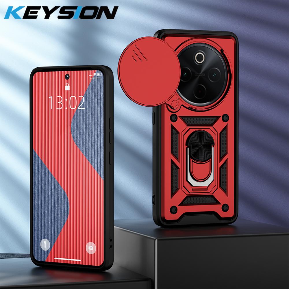 

KEYSION Shockproof Armor Case for IQOO Z10 5G Silicone+PC Slide Camera Lens Protection Ring Stand Phone Cover for VIVO IQOO Z10 for IQOO Z10 червоний