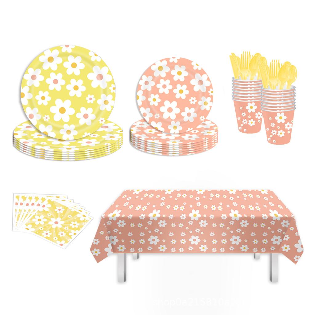 Daisy Themed Birthday Party Tableware Disposable Paper Plate Paper Cup Paper Towel Children'S Birthday Party Decoration