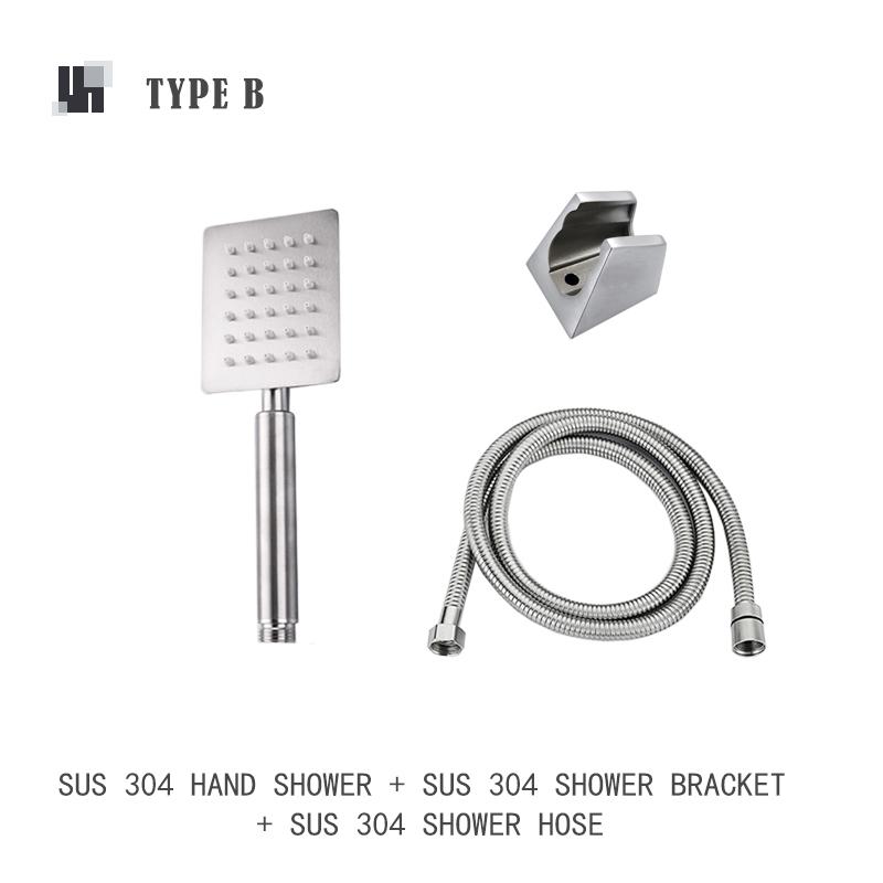 Brushed Stainless Steel Hand Shower Bathroom Hand Held Shower Set with Holder and Hose Wall Mounted Hand Hold Shower Head
