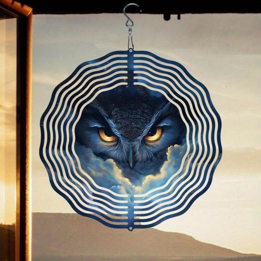 Metal Owl Wind Spinner 2D Rotating Garden Decor Outdoor Wind Chime for Patio Yard Balcony Decoration
