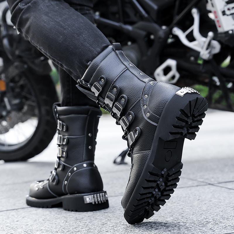 Stivali da Motociclista da Uomo Stivali Western Stivali da Jockey Neri Stile Streetwear Casuale Stivaletti Cool Taglie Forti