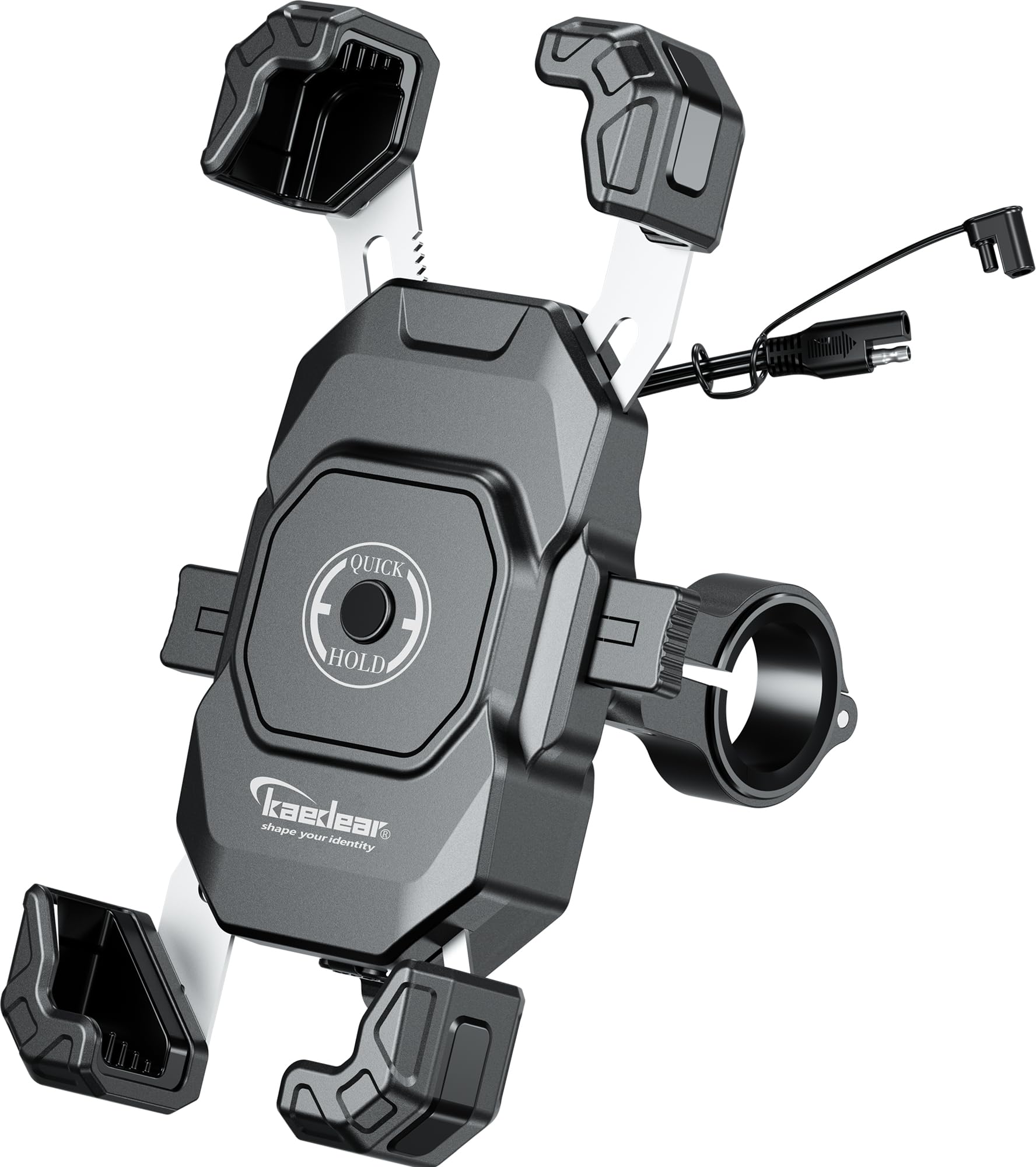 

Kaedear Quick Hold II Держатель для телефона для мотоцикла с беспроводной зарядкой Qi и USB (KDR-M11AP, IP66, Механизм блокировки, Крепление на руль/зеркало) чёрный