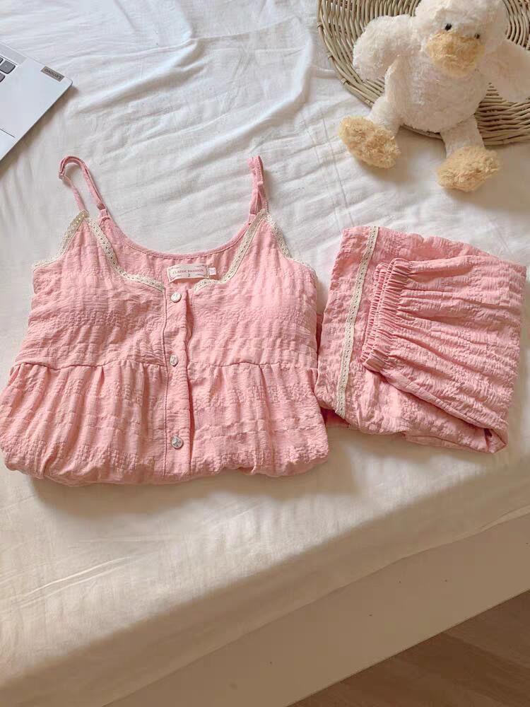 Women's Summer Pajama Set: Sweet Loose Camisole & Shorts with Removable Chest Pads
