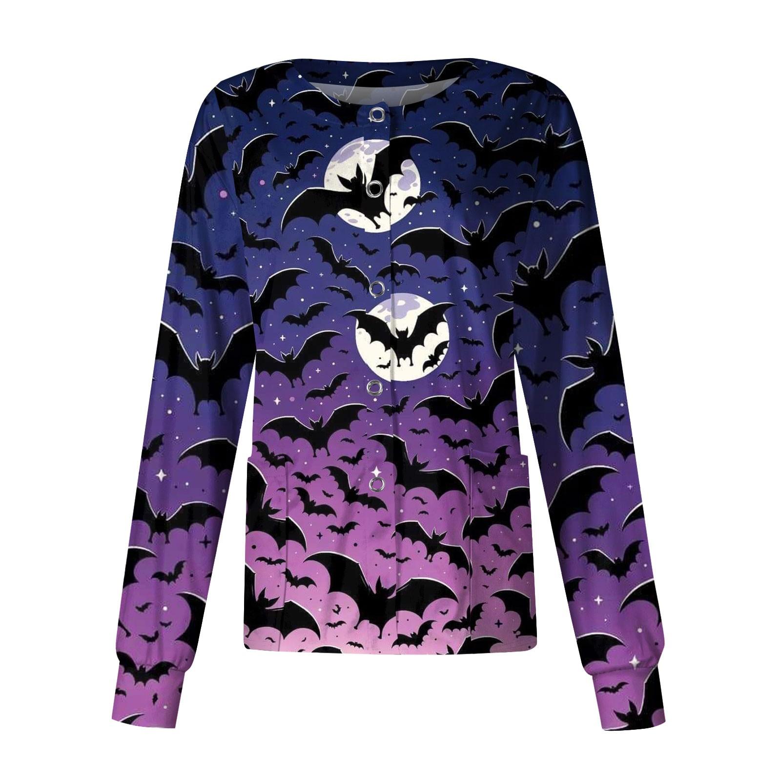 

Женская повседневная однобортная блузка с длинным рукавом на Хэллоуин с принтом, кардиган, верхняя одежда, униформа XXXXXL фиолетовый