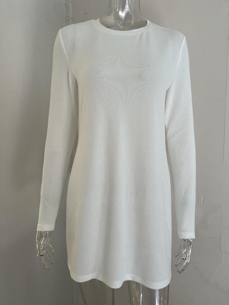 2024 Trendiges lässiges T-Shirt mit Rundhalsausschnitt und langen Ärmeln mit Seitenschlitzen - Unifarben für Herbst/Winter