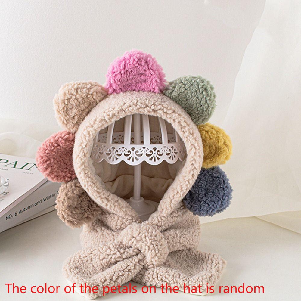

Korean Style Plush Flower Hats Scarf Fashion Design Plush Hat with Scarf Ear Protector бежевый