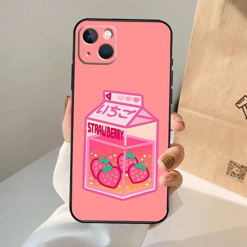 Cute Strawberry Milk Box Phone Case For iPhone 17 Air 16 15 14 13 12 11 Pro Max 12 13 Mini 15 16 Plus 16e Cover Coque