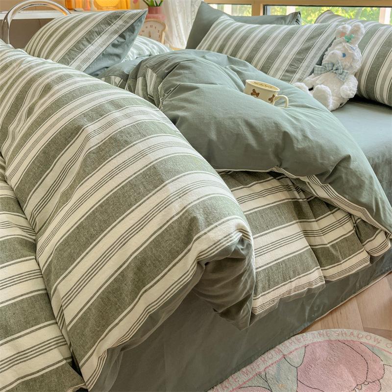 High Quality Striped Printed Pure Cotton Bedding Sets Skin Friendly Breathable Soft Quilt Kit Non Color Fading Bed Set