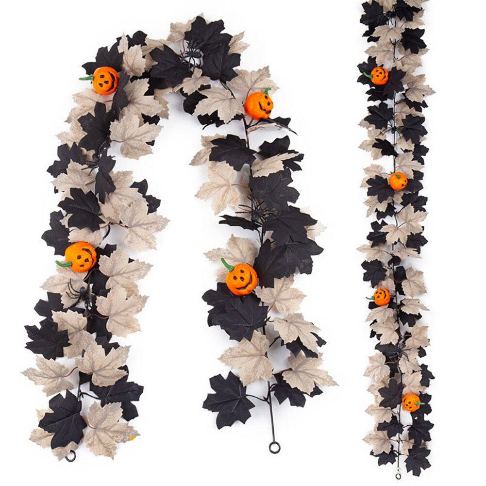 Black Halloween artificial foliage leaf garland 175cm wallmounted plastic indoor autumn fall and Thanksgiving decoration