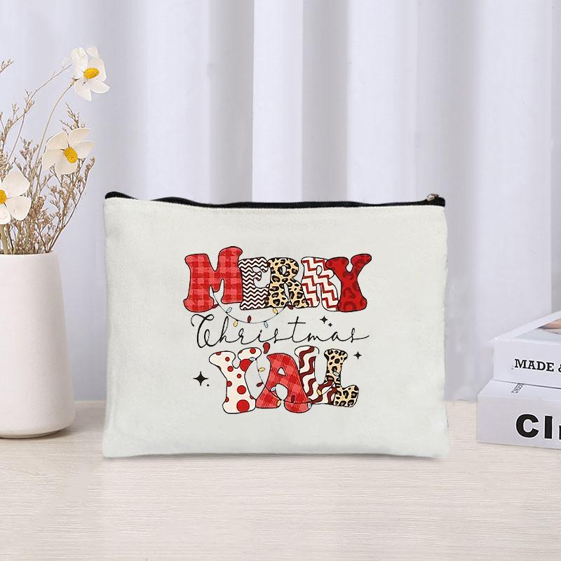 

Merry Christmas Tree Canvas Cosmetic Bag Organizer Travel Storage Zipper Pouch Sundries Office Supplies Pencil Case Xmas Gifts