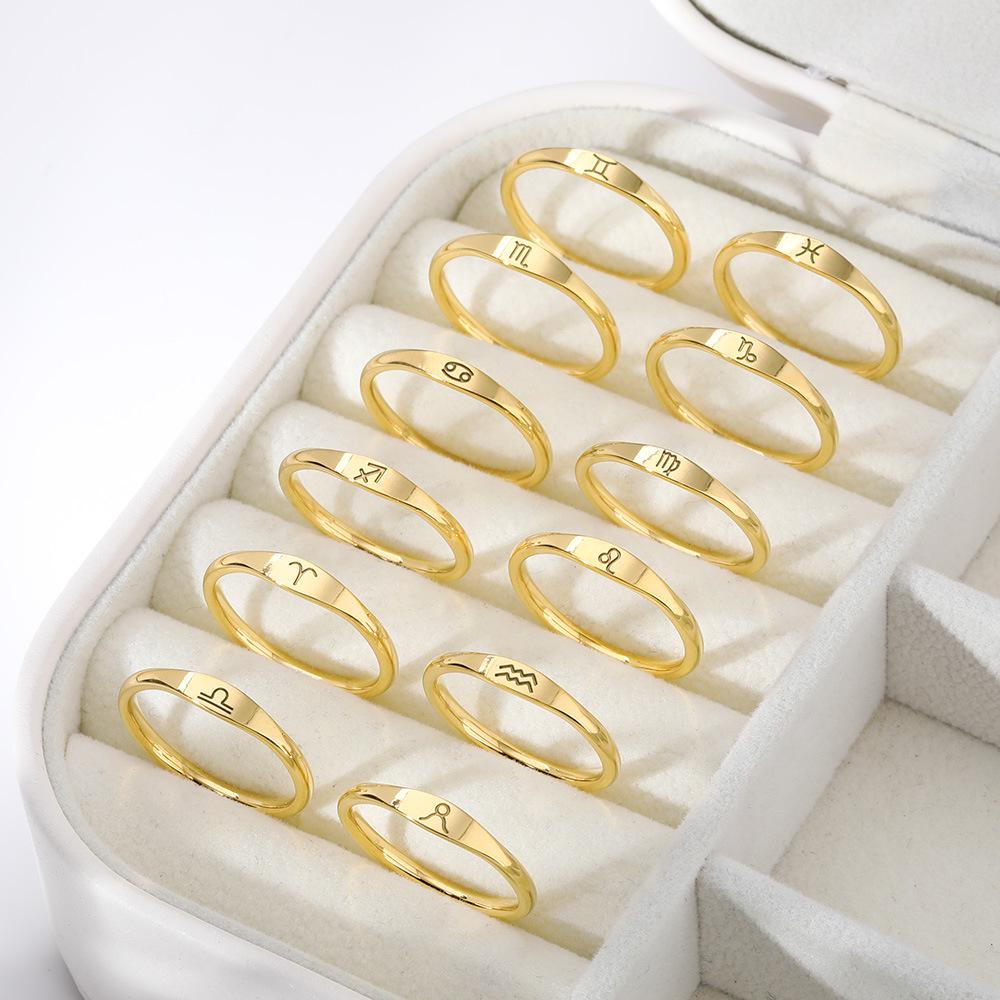 18K Gold-Plated Stainless Steel Zodiac Couple Rings