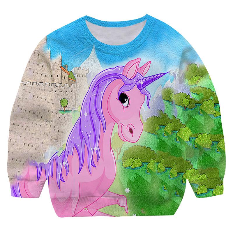 2025 Nová 3D růžová mikina Jednorožec Mikiny Podzim Zima Volný čas Zahradní límeček Chlapci a Dívky Děti Street Wear Mikina 4-14T