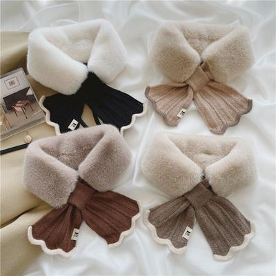 Shawl Neck Scarves Windproof Plush Scarfs Elegant Knitted Scarf  Winter