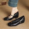 New Four-season Wear Women's Casual Single Shoes Solid Color Buckle Square Head Light Mouth Bevel Heel Lazy Shoes Large and Small Size Women's Shoes