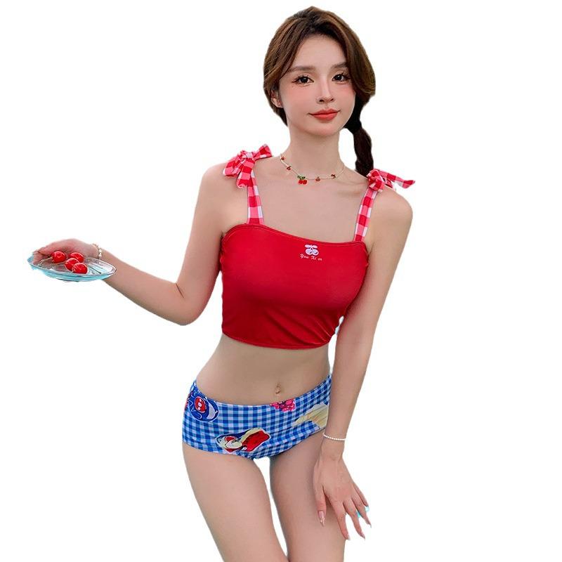 Women's Cute Japanese Style Cartoon Three-Piece Skirt Swimsuit Set
