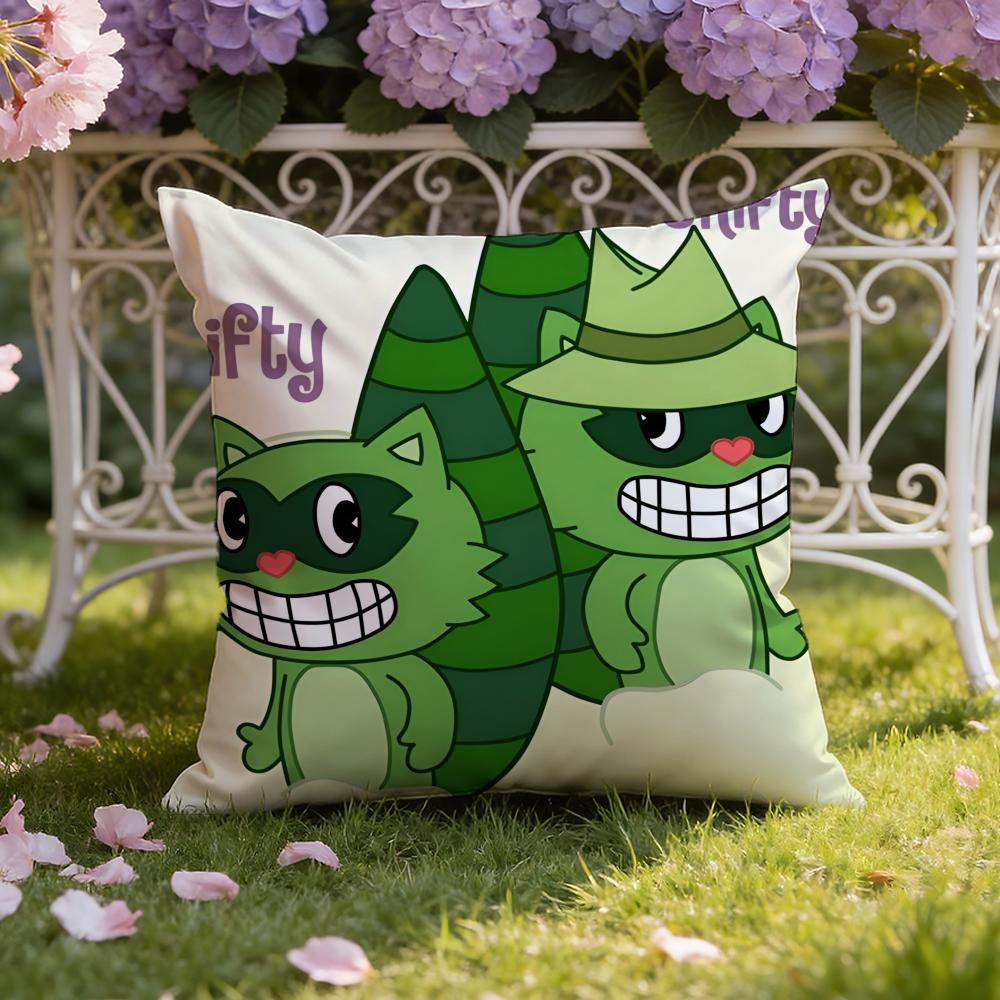 Anime H-Happy Tree F-Friends Cushion Cover Home & Car Dual-Scene Pillow Cover: Reversible for Premium Comfort