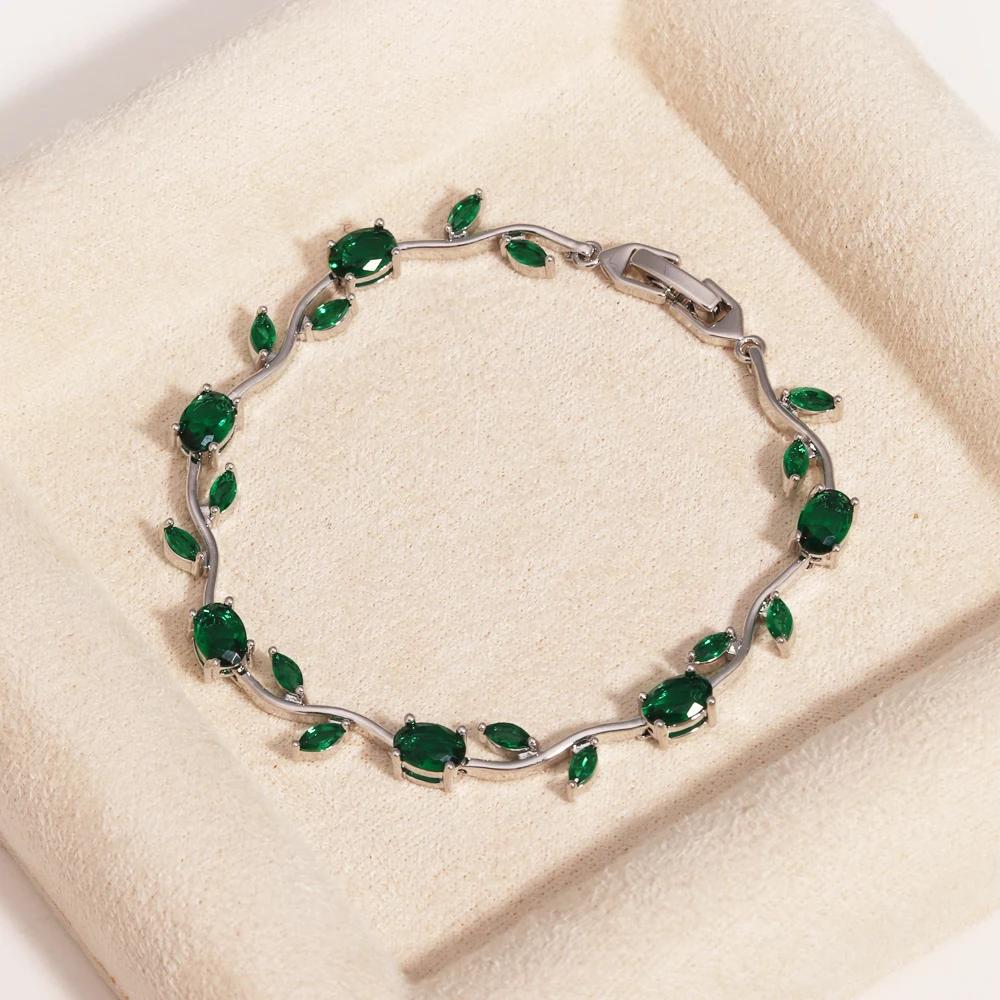 Colorful Trendy Charm Marquise Cut Cubic Zirconia Bracelets For Women CZ Leaf Bridal Wedding Party Jewelry Gift