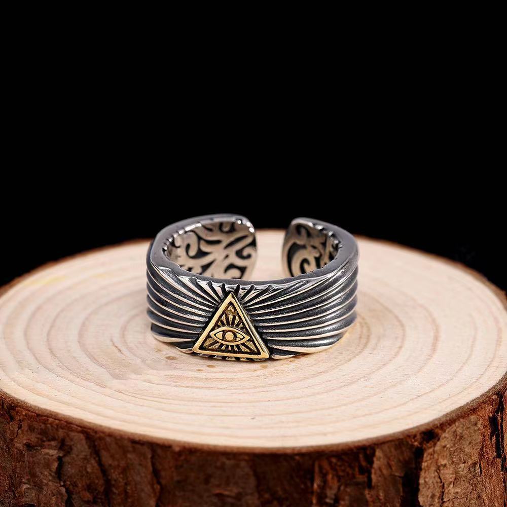 Retro Eye of Providence Ring For Men Golden Color Punk Gothic Adjustable Ring Rock Handmade Unisex Zircon Accessories Man Gift